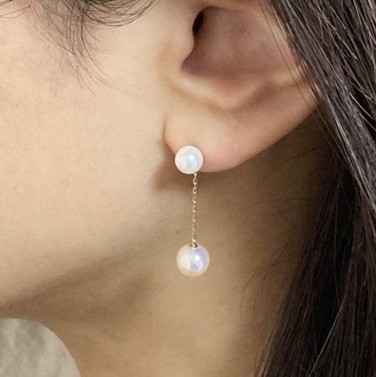 ~KINU~Boucles d'oreilles 2 brins en perles d'Akoya à 2 voies 7mm et 5,5mm