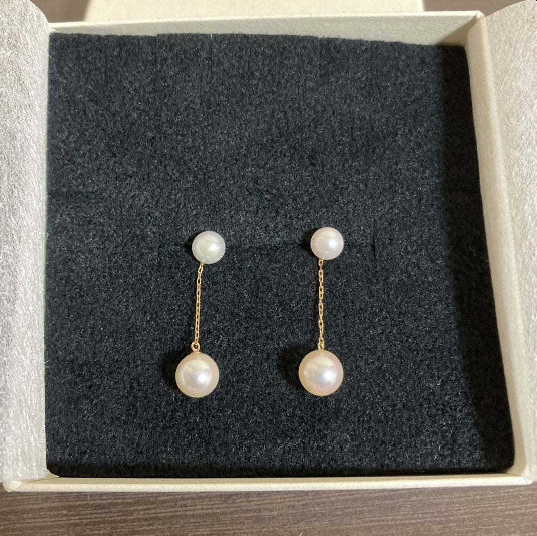 ~KINU~Boucles d'oreilles 2 brins en perles d'Akoya à 2 voies 7mm et 5,5mm