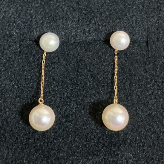 ~KINU~2-strand 2-way Akoya pearl earrings 7mm and 5.5mm