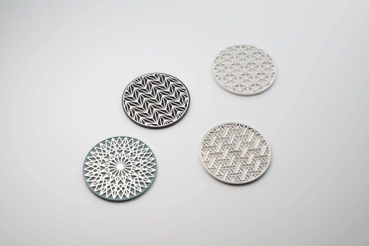 Coasters with kumiko patterns
